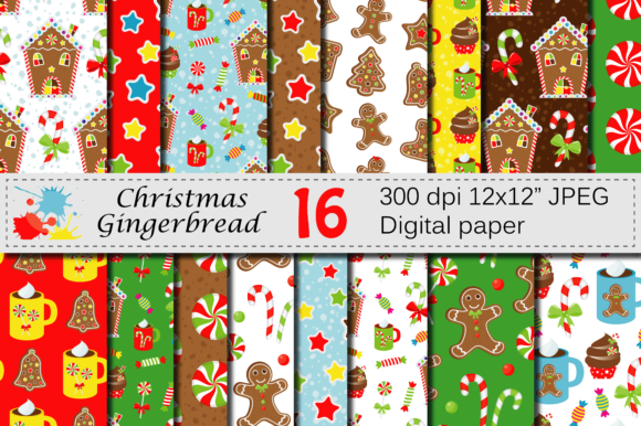 Christmas Gingerbread Digital Paper Set for Festive Design
