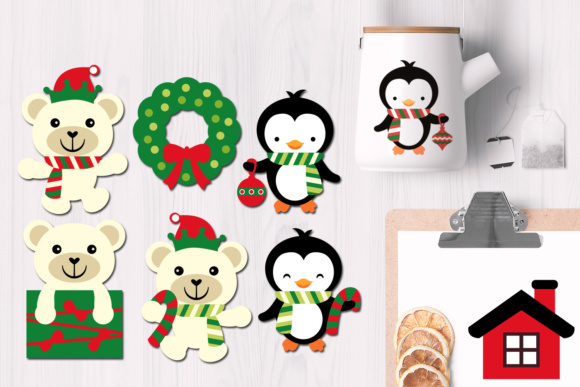 Penguins and Polar Bear Christmas Graphics for Crafts